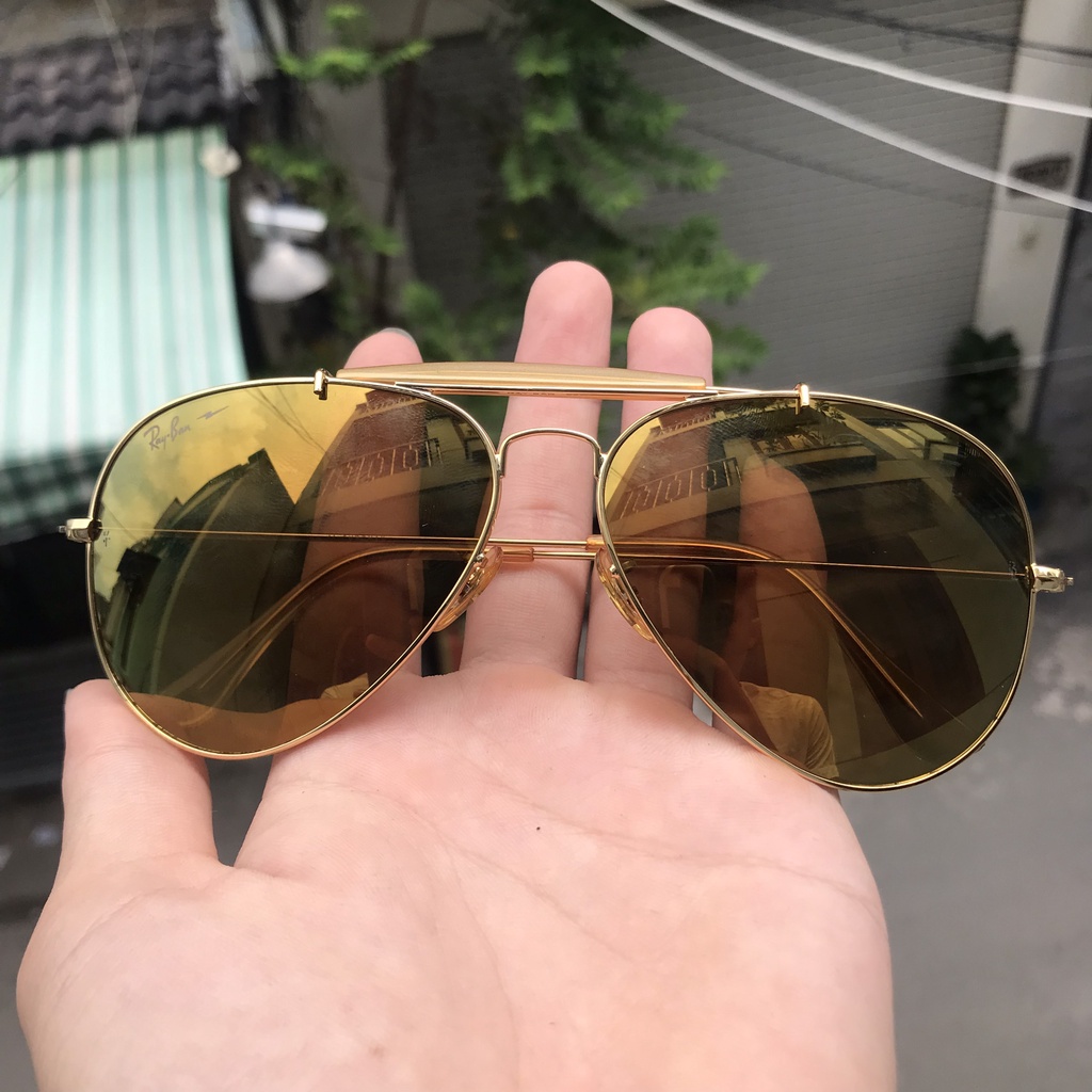 Kính Mát Rayban Mắt Thủy Tinh Tráng Gương Vàng Gold Chống UV Unisex Thời Trang