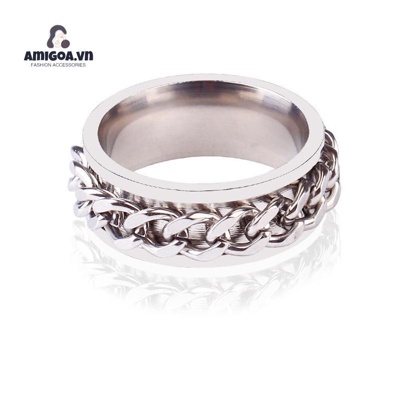Nhẫn Thép Titan Đơn Giản Cá Tính Có Thể Xoay Được