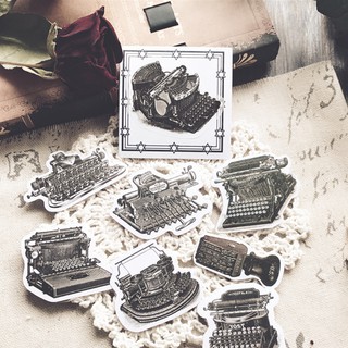Stiker máy đánh chữ retro vintage đen trắng