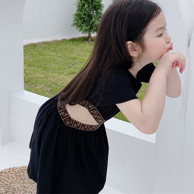 Đầm Tay Ngắn Thắt Eo Phong Cách Hàn Quốc Cho Bé Gái