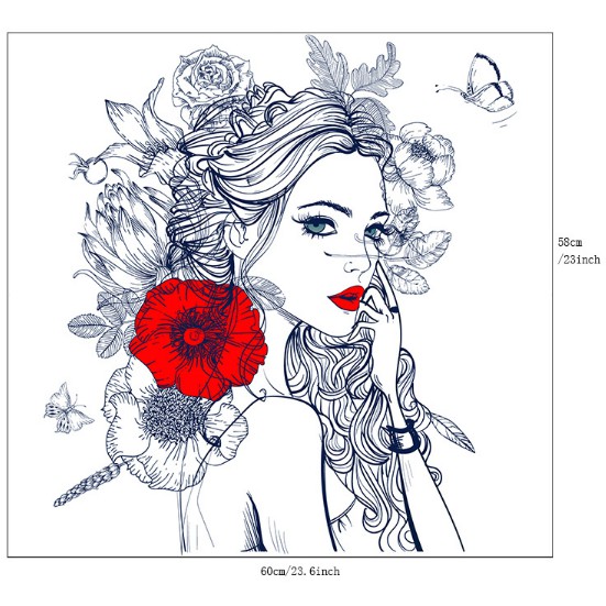 Decal trang trí kính cao cấp Cô Gái và đóa hồng Đỏ lớn