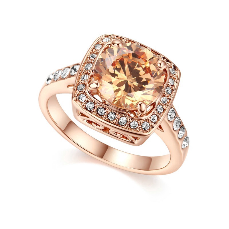 Thời Trang Cao Cấp Hoa Hồng Mạ Vàng Citrine Nhẫn Đính Đá Zircon