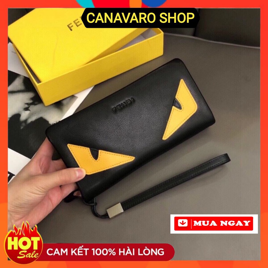 Bóp ví dài cầm tay nam nữ cao cấp hàng hiệu da bò size 21x10 khóa zip CANAVARO SHOP FDI02