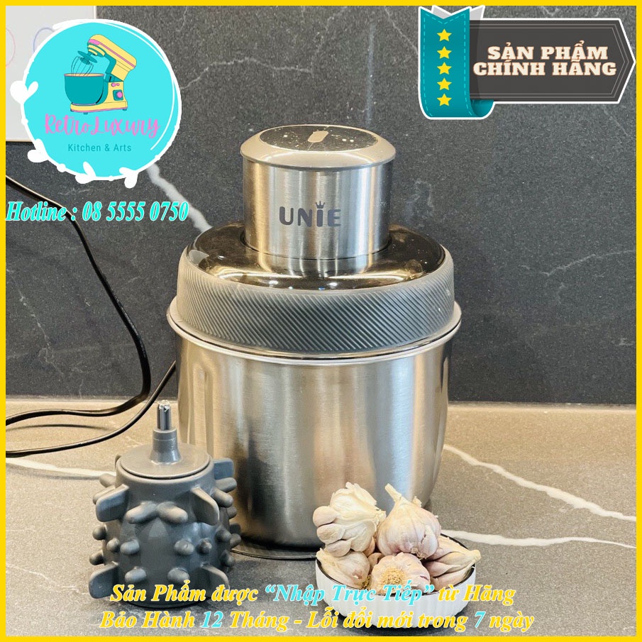 Máy xay thịt đa năng kèm trục bóc tỏi 300w cối inox UNIE màu xám (làm ruốc , chà bông , xay rau củ..)