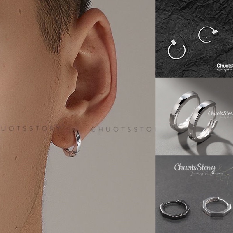 Khuyên tai bạc trơn cá tính nhiều mẫu, bông tai titan không gỉ thời trang - ChuotsStory