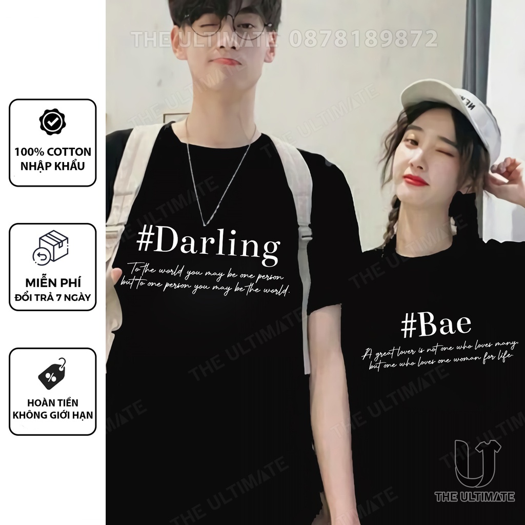 Áo đôi Darling Bae , áo thun cặp nam nữ cực đáng yêu, tay lỡ Unisex form rộng vải 100% cotton co giãn