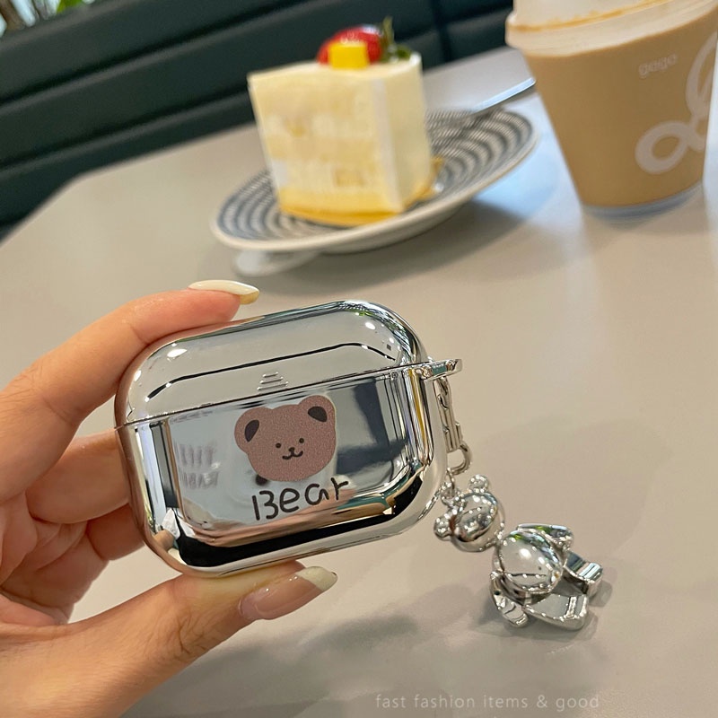 Ốp Hộp Đựng Tai Nghe Nhét Tai TPU Mạ Bạc Hình Gấu Cho airpods 1 / 2 / pro airpods 3 airpods pro 2Ndover