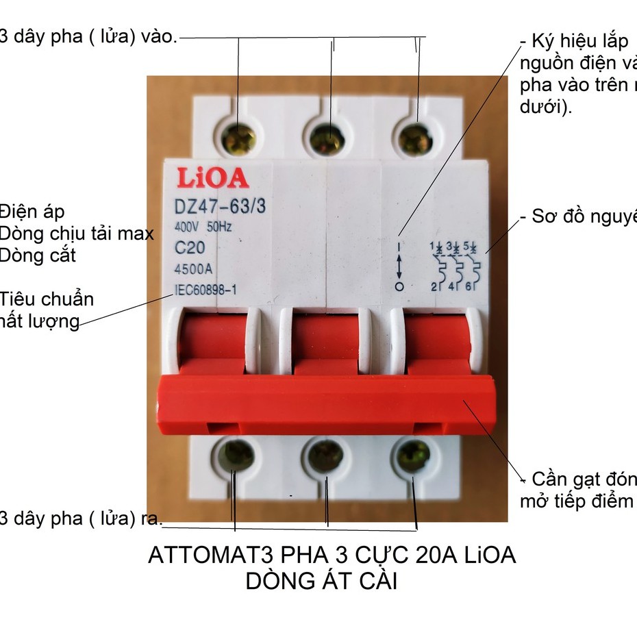 ATTOMAT 3 CỤC 3 PHA  LiOA 6A-63A- DÒNG ÁT CÀI.
