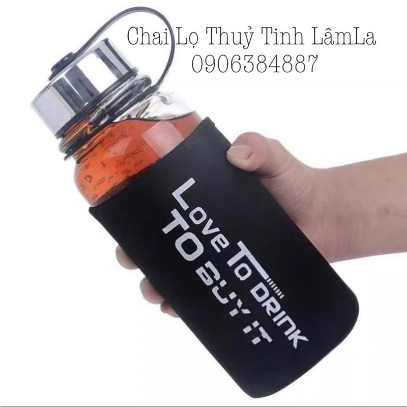 Bình Thuỷ Tinh Đựng Nước Nắp Nhựa Bạc Love To Drink 600ml - 800ml
