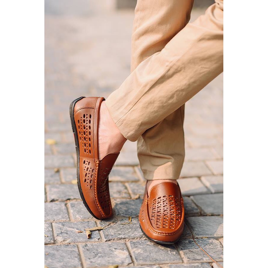 Giày nam thoáng khí mùa hè, da bò, giày hè có 2 màu đen, nâu thời trang, phù hợp công sở, bảo hành trọn đời - PL003-DEN