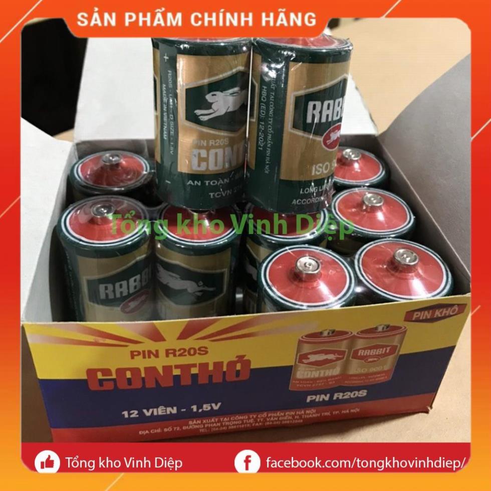 Hộp 12 viên pin đại Con Thỏ R20S - Hàng tốt