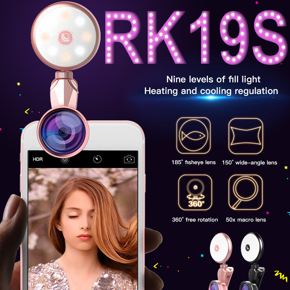 Đèn Flash Hỗ Trợ Chụp Ảnh Selfie Rk19S Xoay 360 Độ Cho Iphone Android