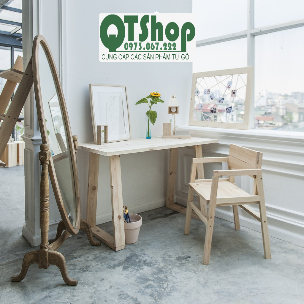 Ghế làm việc gỗ thông / Ghế sofa có tay tựa -QTShop