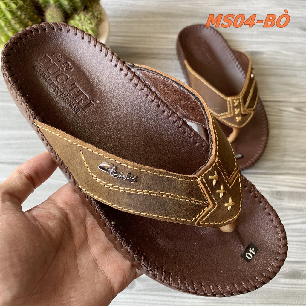 Dép kẹp nam, dép nam xỏ ngón Đức Trí chất liệu da bò cao cấp, đế cao su chống trơn trượt msp05.