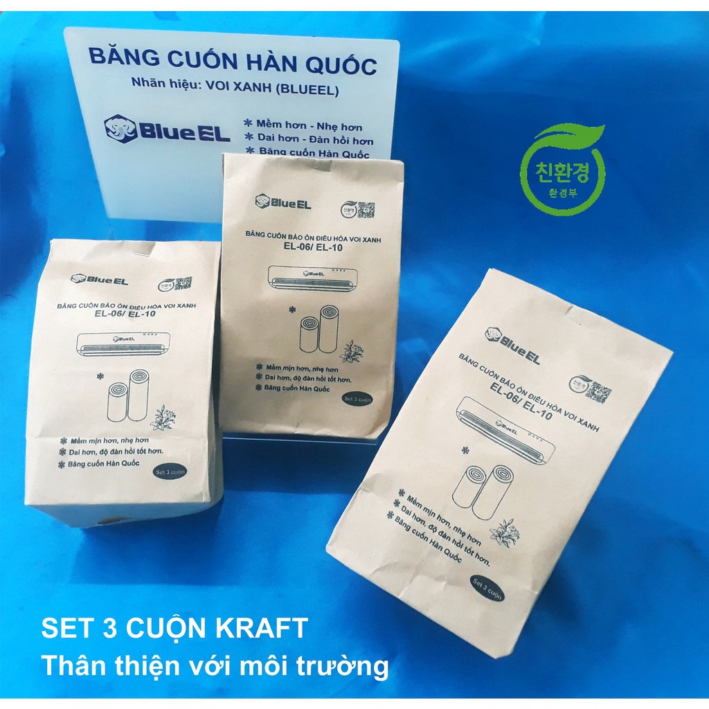 (Tặng túi +1 cuộn ) Combo 3 cuộn băng cuốn VOI XANH BLUE EL - Si quấn bảo ôn điều hòa Hàn Quốc dai, mịn, chất liệu tốt