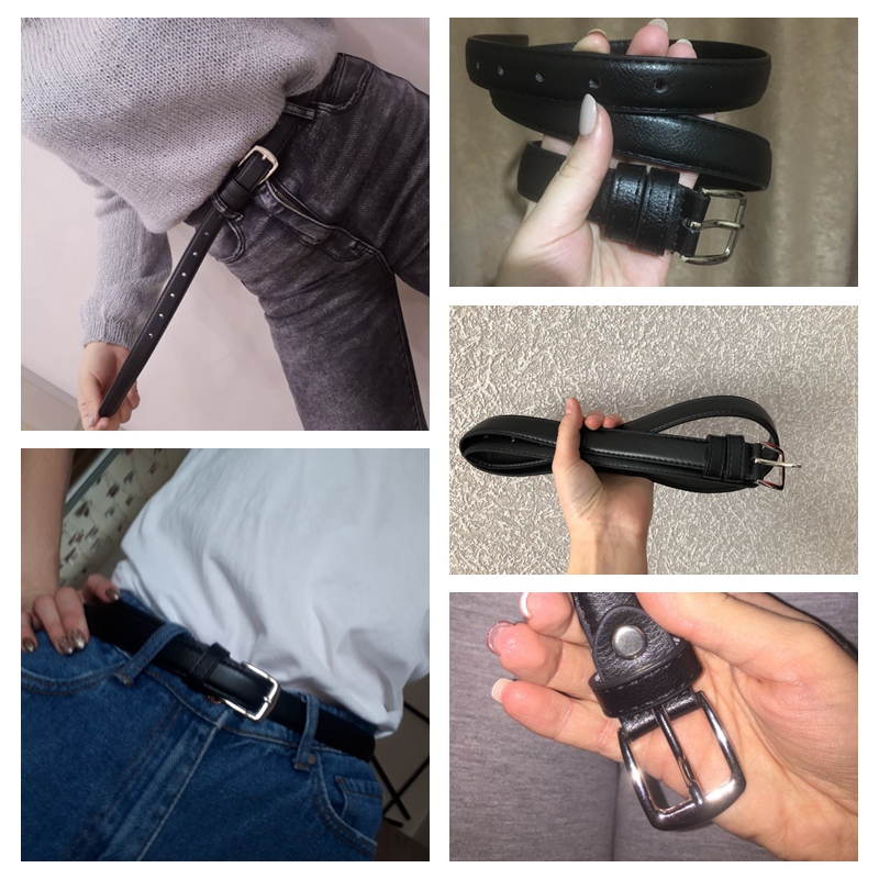 Thắt lưng da màu đen khóa hợp kim thời trang cho nữ