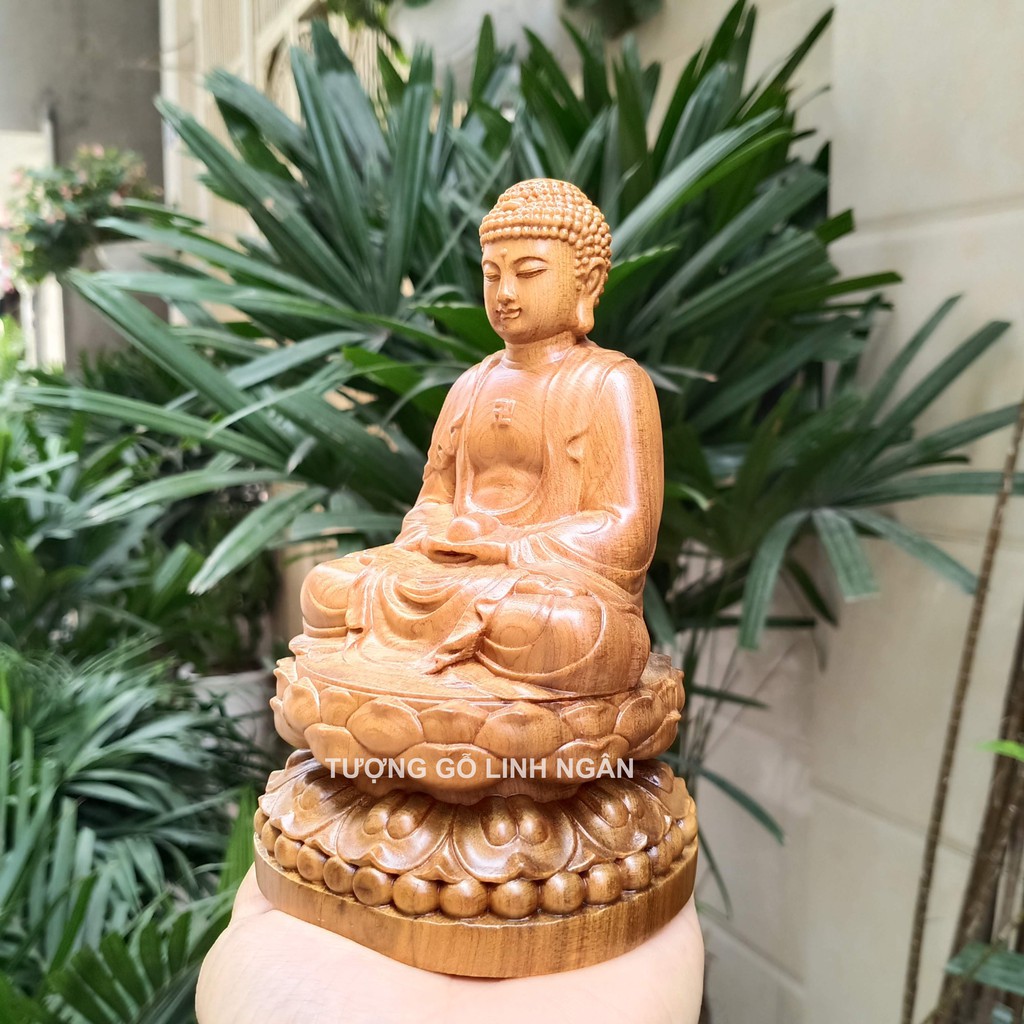 Tượng phật a di đà bằng gỗ thơm cao 15 cm