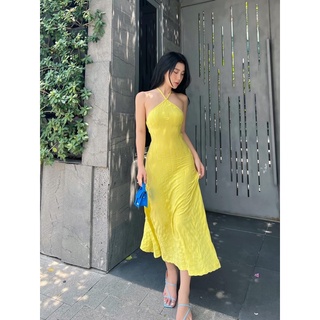 Đầm maxi cổ yếm dây lưng