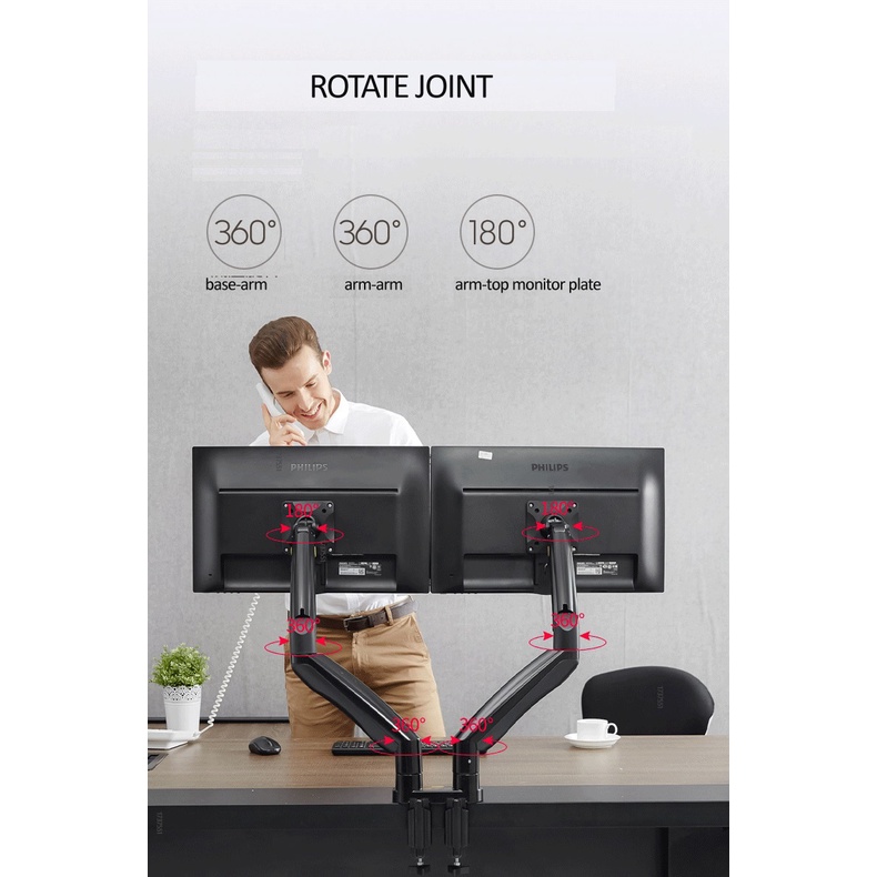 Giá Treo Hai Màn Hình Cao Cấp NB-F195A 22 - 32 Inch - Tay Treo Hai Màn Hình Máy Tính NorthBay