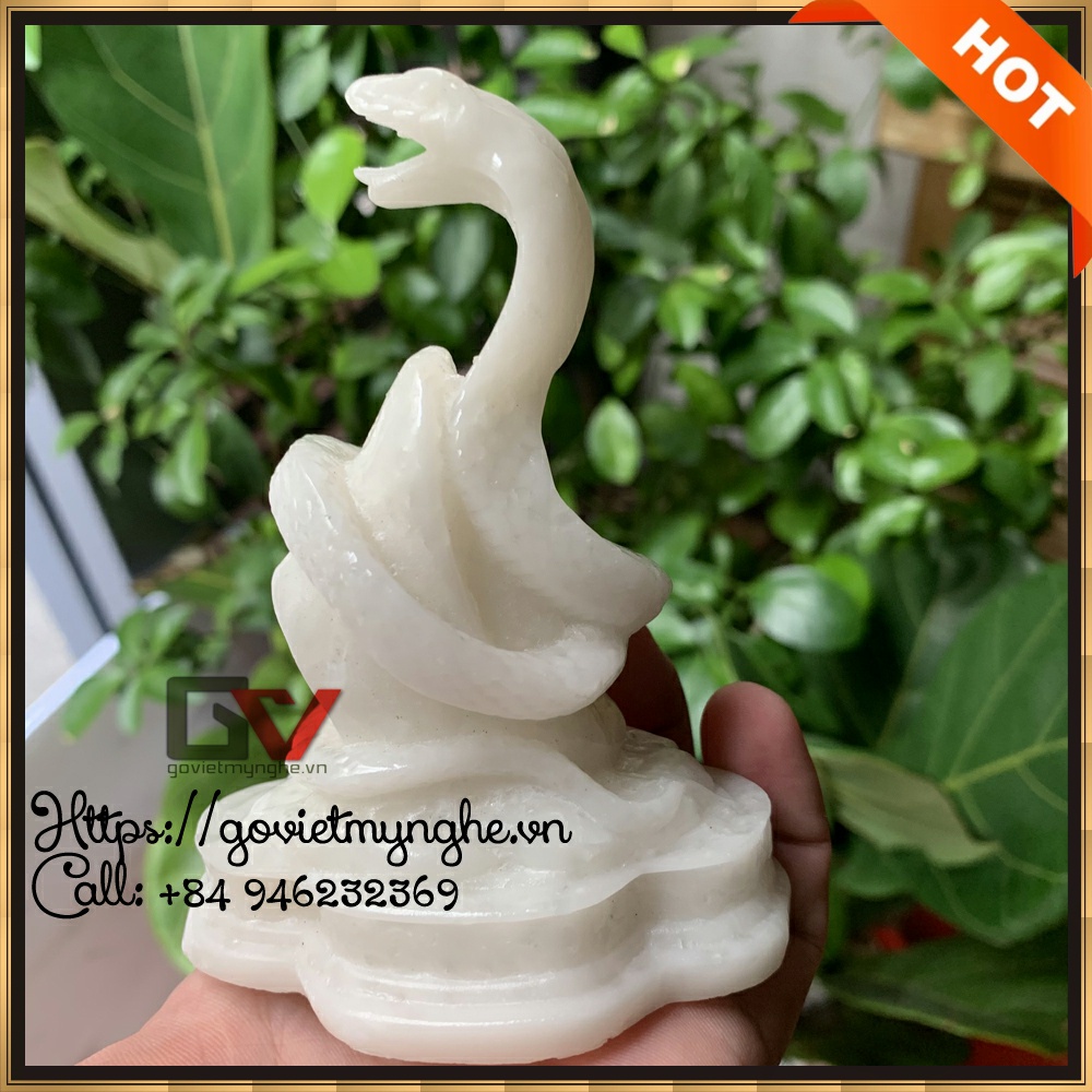 Tượng linh vật phong thủy con Rắn trang trí phong thủy bàn làm việc - Cao 11cm - Màu trắng
