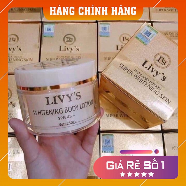 Kem Body ❤️FREESHIP❤️ Kem Body Whitening Livy's Thái Lan Vàng Chính Hãng SPF 45+++, 250g