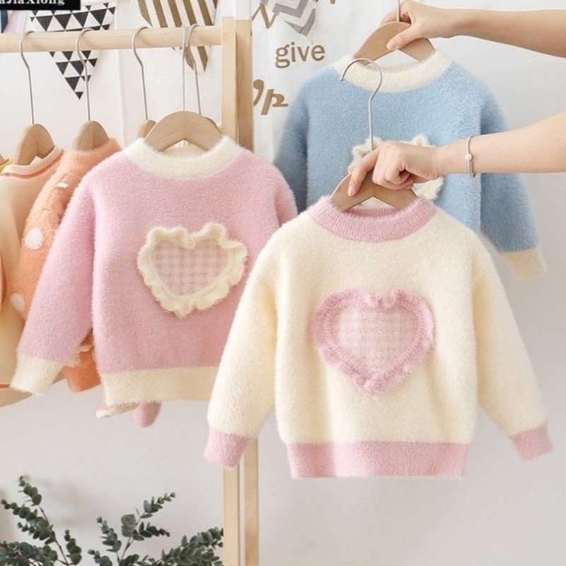 Áo Sweater dệt kim phối nhung thời trang cho bé gái