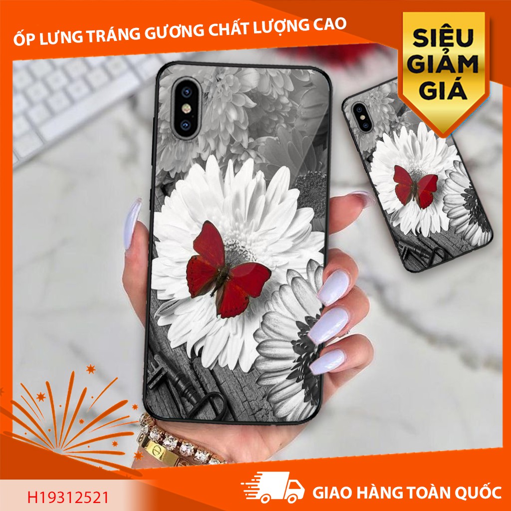 [FREESHIP 250K] - ỐP IPHONE, SAMSUNG TRÁNG GƯƠNG HÌNH HOA TRẮNG CÁNH BƯỚM ĐỎ