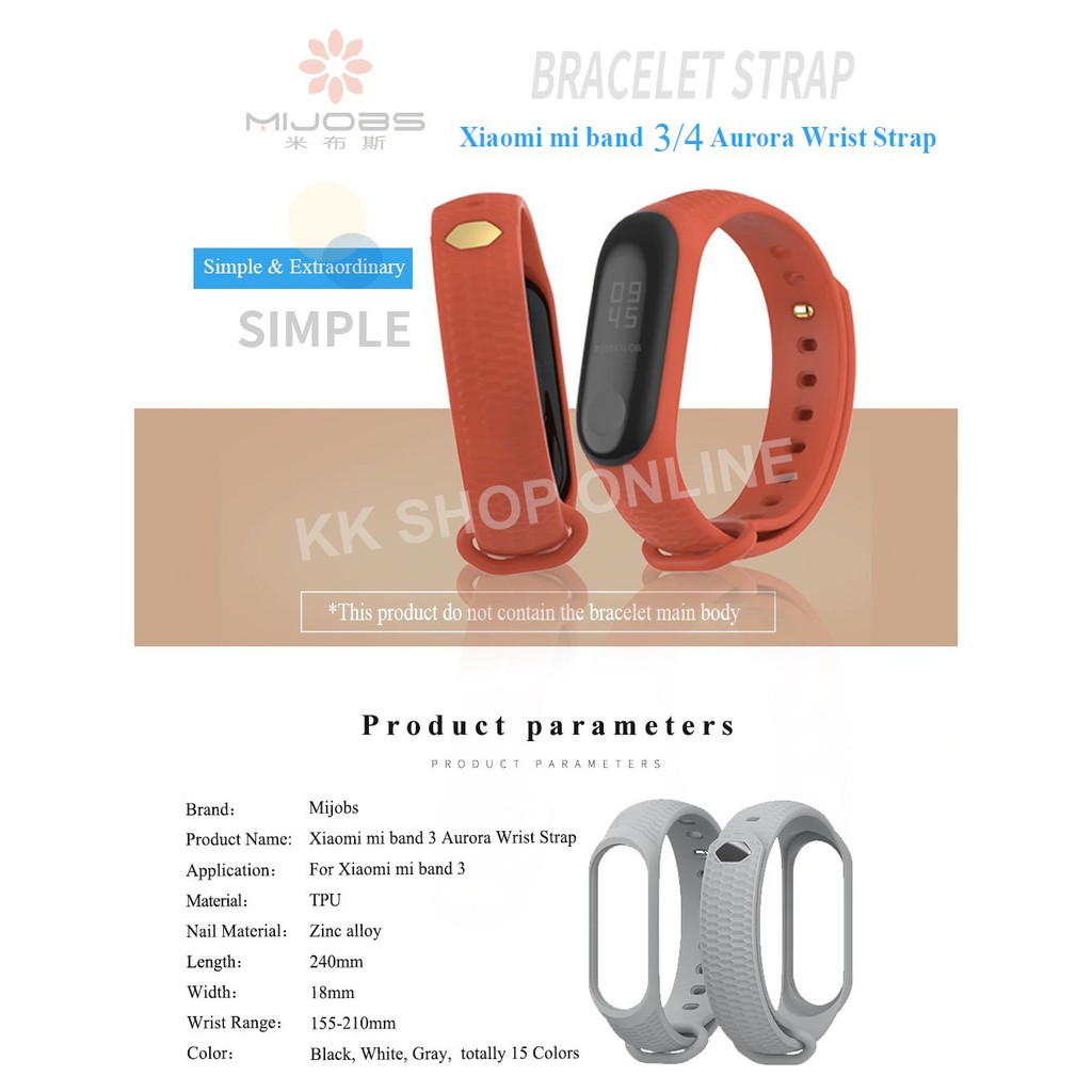 Dây đeo MIJOBS chính hãng vân sần nút gài kim loại lấp lánh cho Xiaomi Miband 3/4/5/6