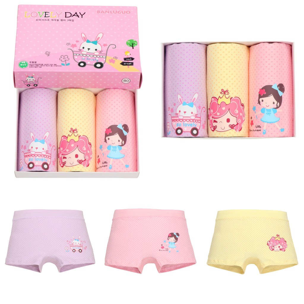 Quần Chíp Đùi Cho Bé Gái,Quần Lót Đùi Bé Gái Set 3 Chiếc Kháng Khuẩn 100% Cotton Hàng Xuất Hàn Quốc Cho Bé từ 3-15 PK21