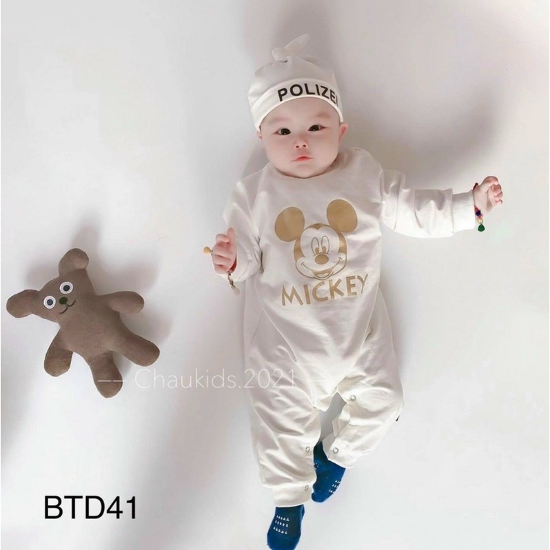 Bộ Body Liền Thân Mickey Kèm Mũ Cho Bé Trai Bé Gái