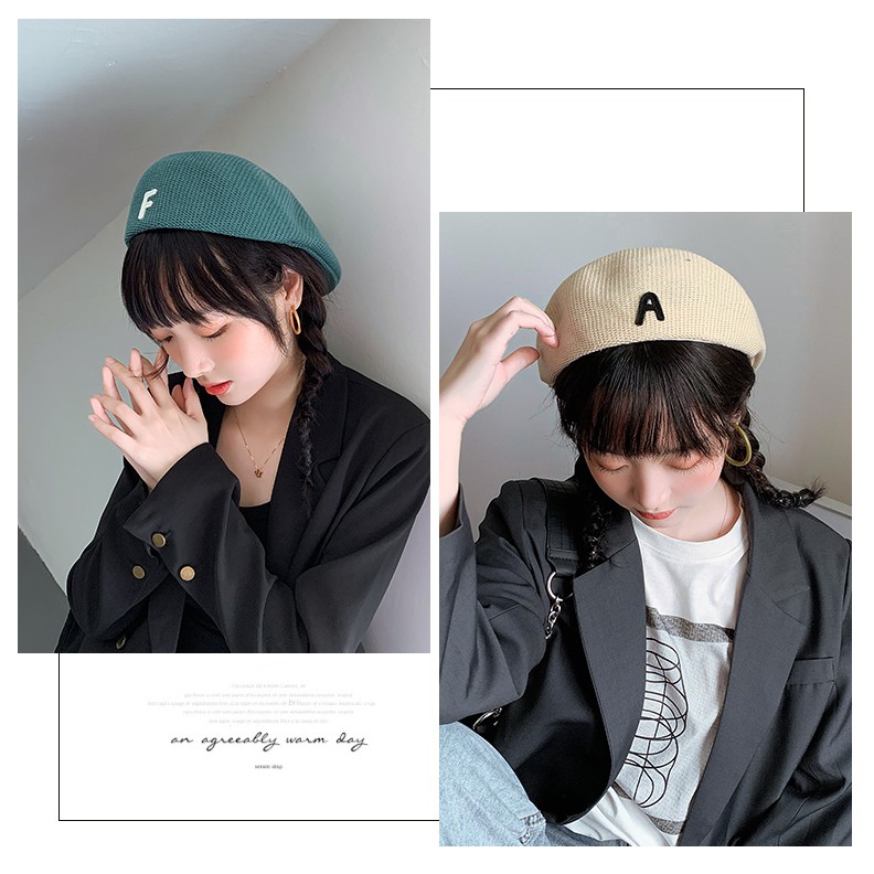 Mũ Beret Dệt Kim In Chữ Đơn Giản Thoáng Khí Thời Trang Xuân Hè Cho Học Sinh Nam Nữ