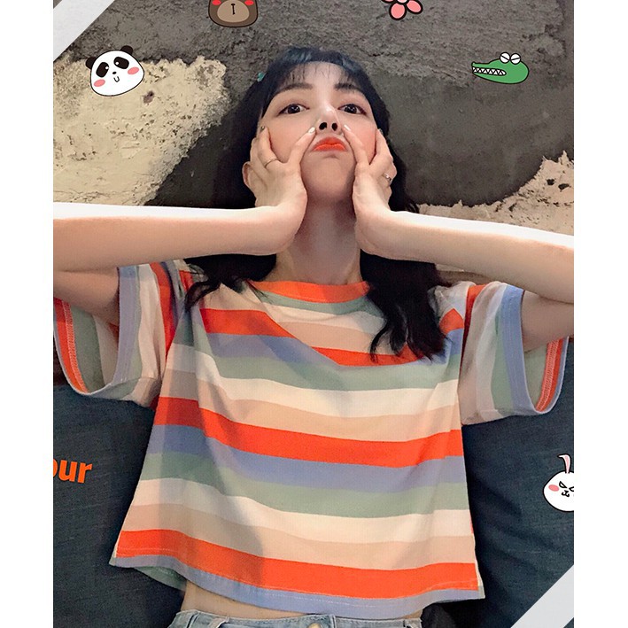 ÁO THUN CROPTOP KẺ SỌC NGANG NỮ ULZZANG NHIỀU MÀU