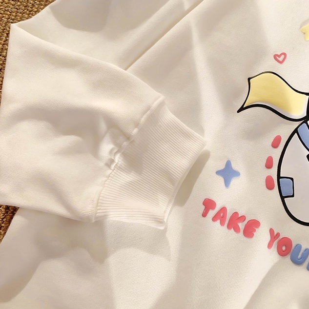 【ZHELIHANGFEI】Áo Thun Tay Dài Dáng Rộng In Hình Gấu Phi Hành Gia Dễ Phối Đồ