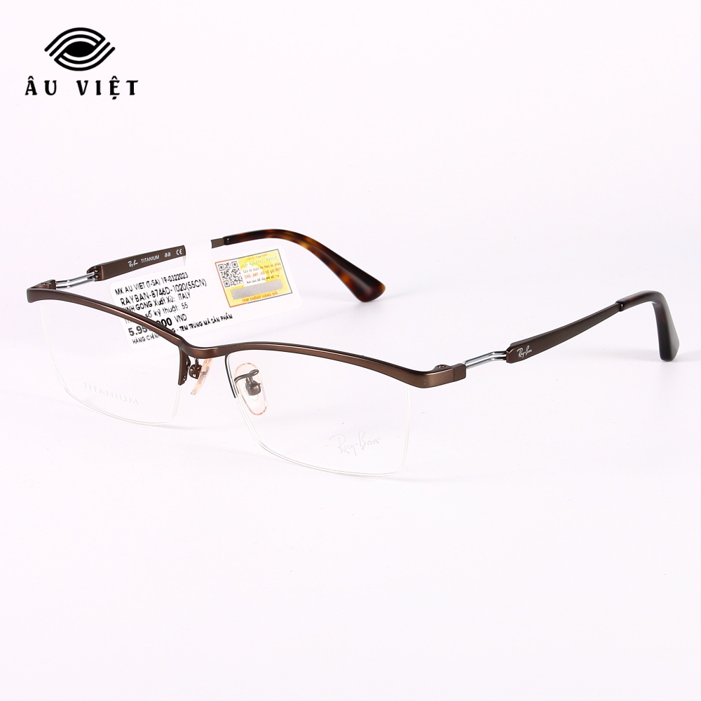 Gọng kính titanium dáng vuông Ray-Ban RB-8746 màu bạc/đen/hổ phách Full box