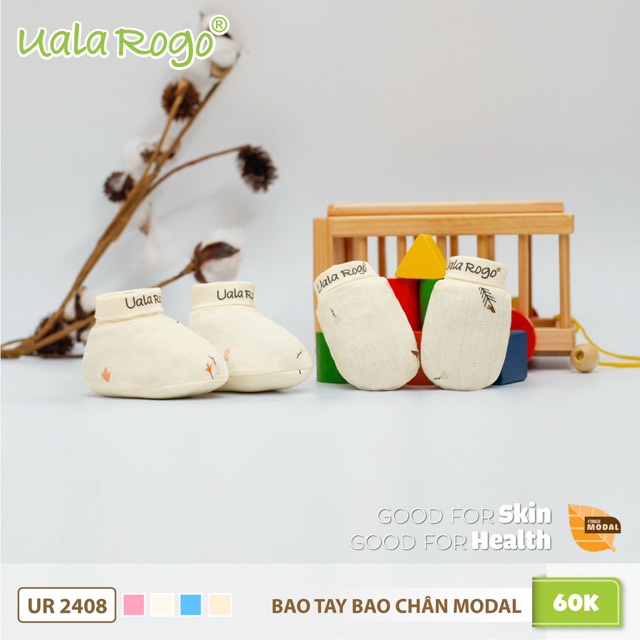 Set bao tay chân cho bé trai bé gái Uala rogo vải Modal Fabric 4 màu xinh xắn UR2408