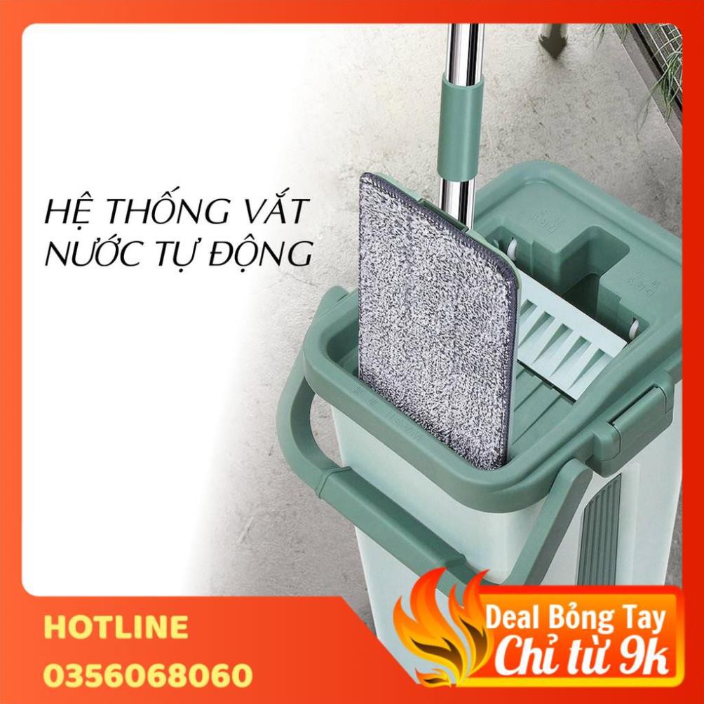 ⚡GIÁ HỦY DIỆT⚡Cây lau nhà tự vắt 2 trong 1, xoay 360 độ kèm thùng 2 bông lau