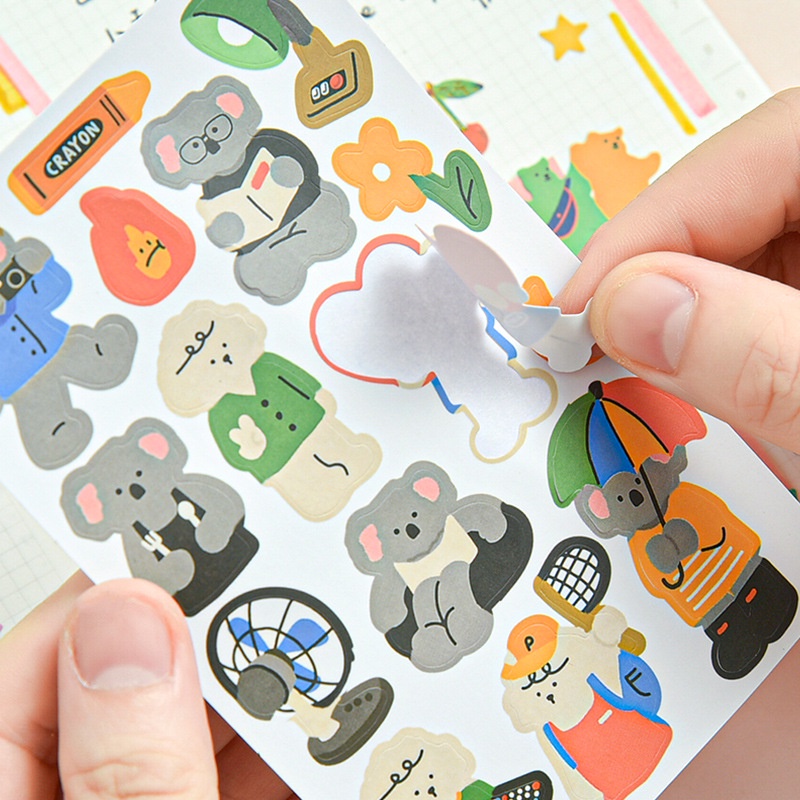 Sticker, hình dán gấu, thỏ cute đáng yêu nhiều màu sắc dễ thương trang trí sổ tay, dụng cụ học tập