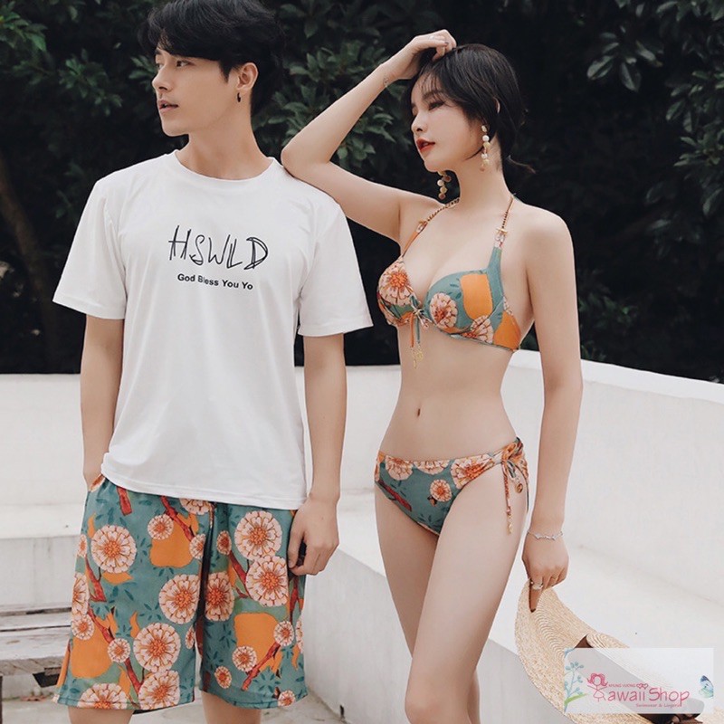 SET BƠI ĐÔI NAM NỮ (KHÔNG KÈM ÁO NAM) BIKINI NỮ SET 3 MẢNH DÂY XÍCH