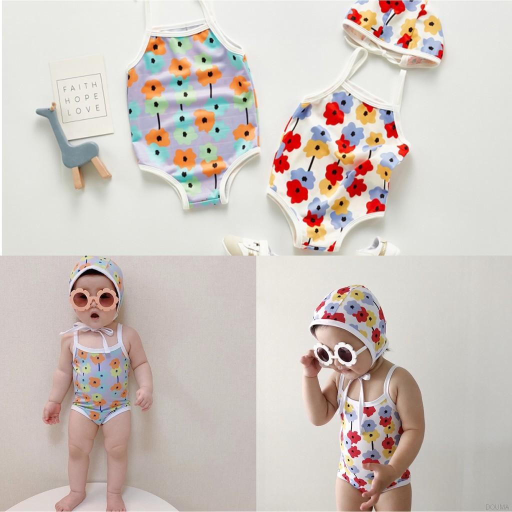 Bộ đồ bơi một mảnh + nón hoạ tiết đáng yêu cho bé gái