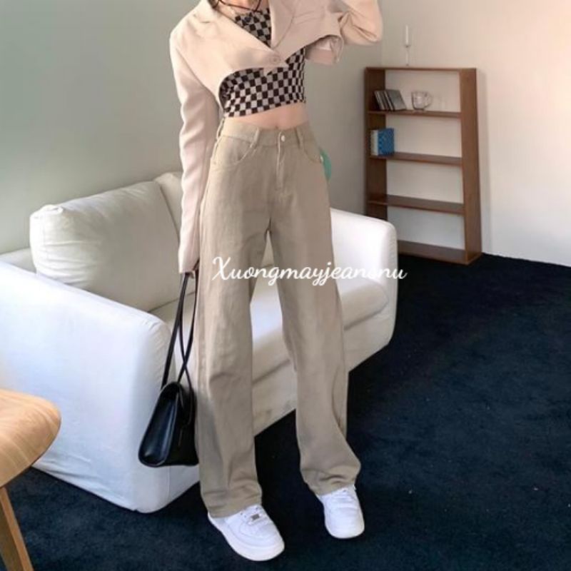 Quần jeans ống suông đen khói xanh cạp cao siêu hack chân siêu tôn dáng MaiStore | BigBuy360 - bigbuy360.vn