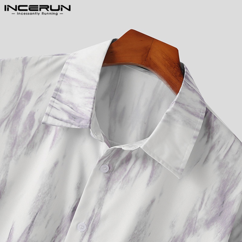 Áo sơ mi INCERUN dáng rộng tay ngắn cài nút in họa tiết hippie dành cho nam