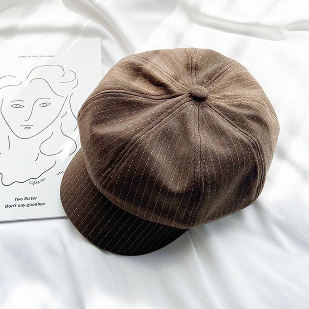 Mũ Beret Họa Tiết Kẻ Sọc Màu Trơn Phong Cách Retro Thời Trang Hàn Quốc