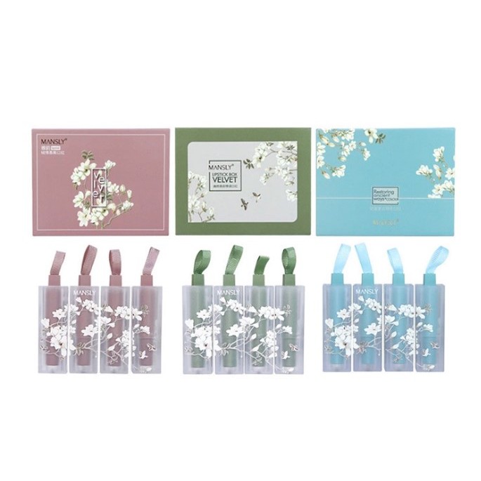 S014. Bộ SET 4 Son Nhung lỳ mẫu hoa MANSLY Flower Lipstick