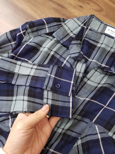 Áo sơ mi kẻ hàng xuất VNXK Pull & bear