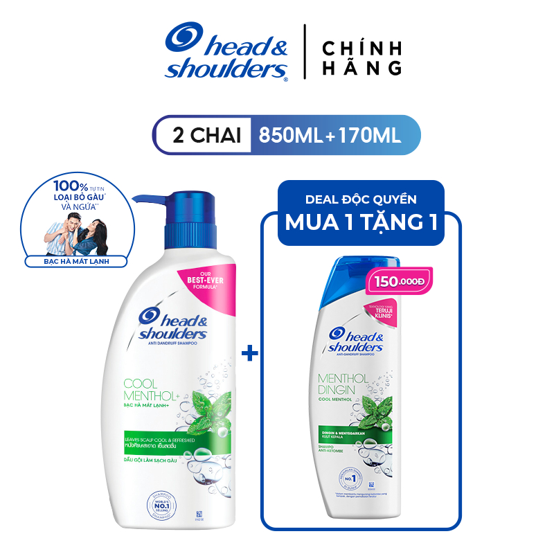 Combo Dầu Gội HEAD & SHOULDER Dành Cho Da Đầu Ngứa Chai 850 ML Và Hương Mát Lạnh Bạc Hà Chai 170 ML