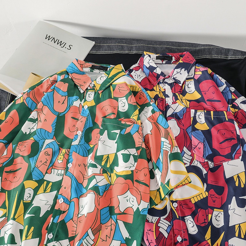 Áo Sơ Mi Tay Ngắn Dáng Rộng In Họa Tiết Thời Trang Mùa Hè Hàn Quốc Cho Nam Size M-3XL