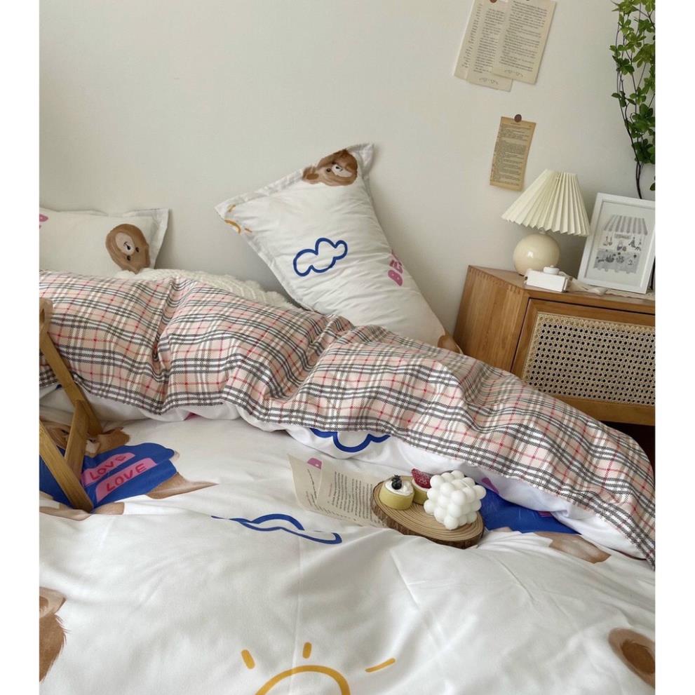 Trọn Bộ 4 Món. Thương Hiệu 🌸EVILY🌸. Chăn Ga Gối Mền Cotton Poly- Mẫu GẤU BEAR XANH Siêu Xinh -