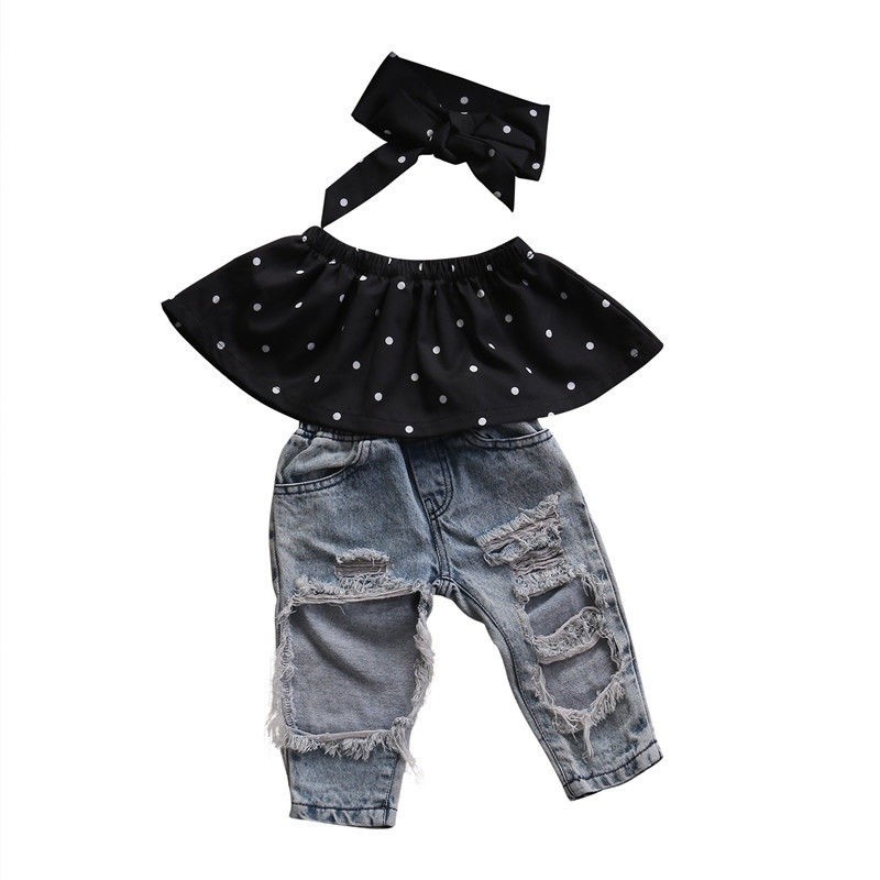 Set Áo Cúp Ngực + Quần Jeans Cho Bé Gái