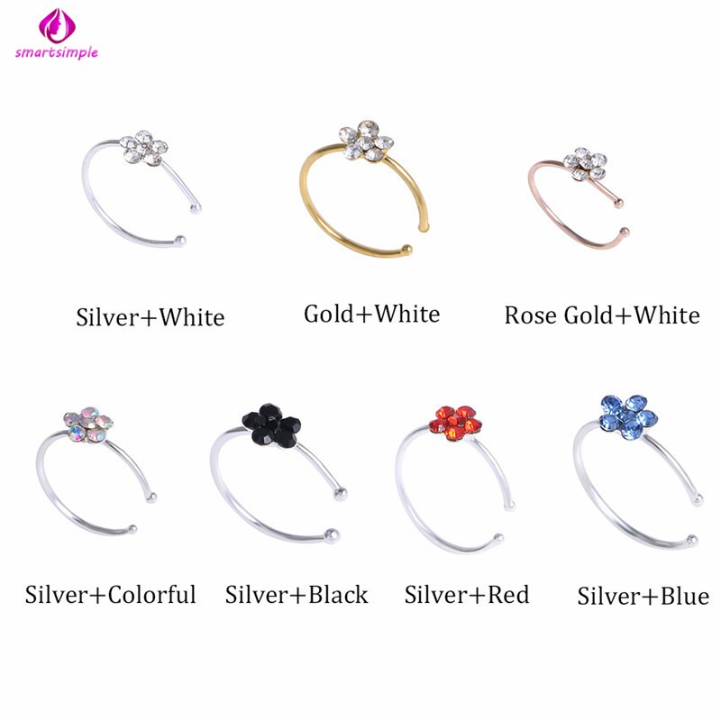 Khuyên mũi/ xỏ cơ thể hình chữ C đính đá hình hoa mận thời trang