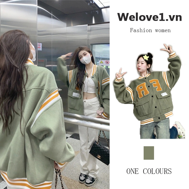 Áo Khoác Bóng Chày Dáng Rộng Phong Cách Harajuku retro Cho Nữ